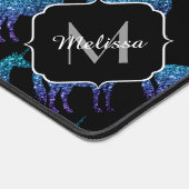 Unicorn Glitzern Aqua Blue Obre Black Monogram Schreibtischunterlage (Ecke)