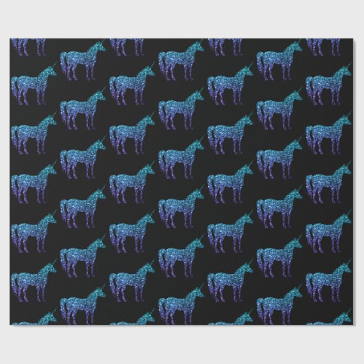 Unicorn Glitzern Aqua Blue Obre Muster schwarz Geschenkpapier (Flach)