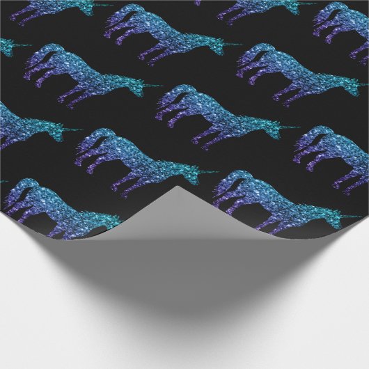 Unicorn Glitzern Aqua Blue Obre Muster schwarz Geschenkpapier (Ecke)