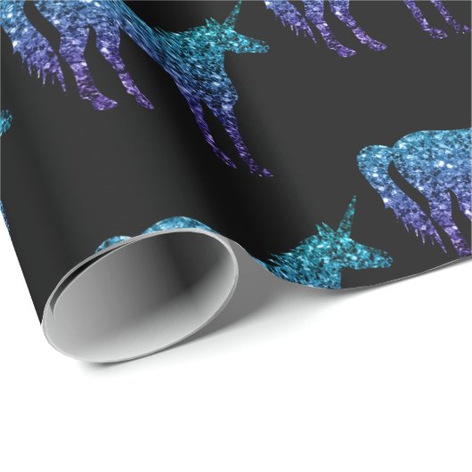 Unicorn Glitzern Aqua Blue Obre Muster schwarz Geschenkpapier (Rolleneckpunkt)