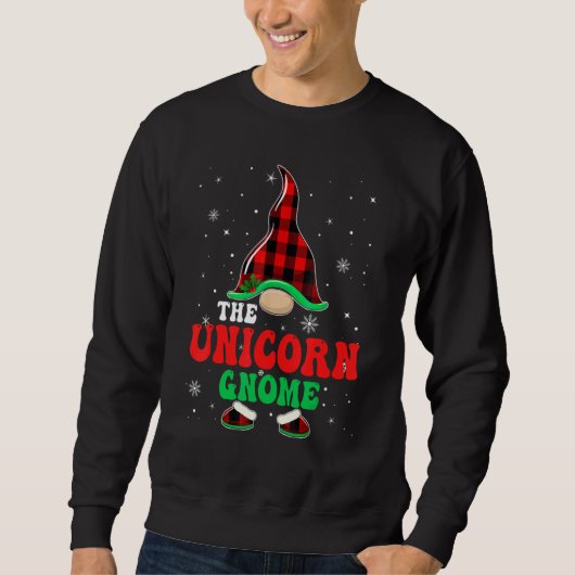 Unicorn Gnome Buffalo Plaid Matching Family Christ Sweatshirt (Vorderseite)
