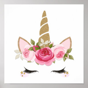 Unicorn Gold Floral Niedlich Trendy Poster