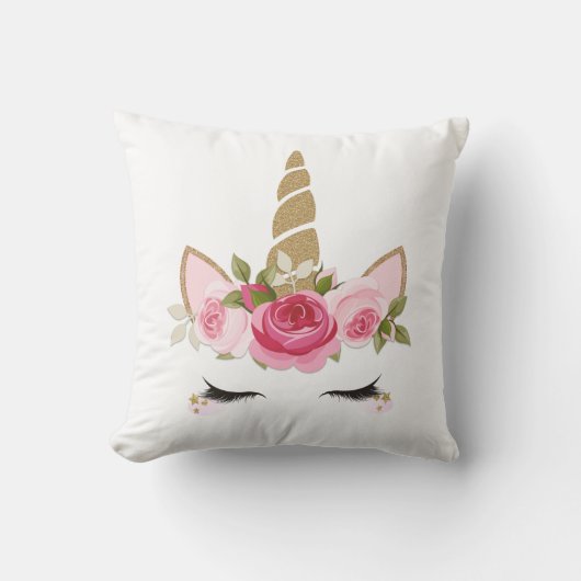 Unicorn Gold Floral Niedlich Trendy Throw Kissen (Vorderseite)