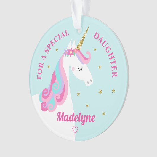 Unicorn Gold Glitzer Daughter Weihnachten Ornament (Vorderseite)