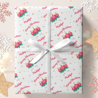 Unicorn Gold Glitzer Stars Personalisiert Weihnach Geschenkpapier