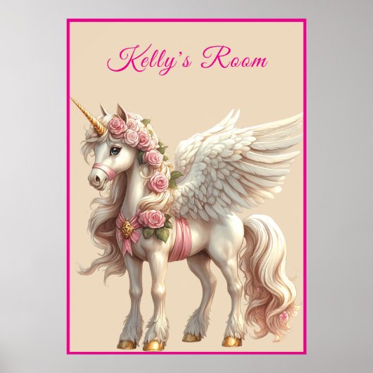 Unicorn Gold Horn Rosen & Ribbon Poster (Vorne)