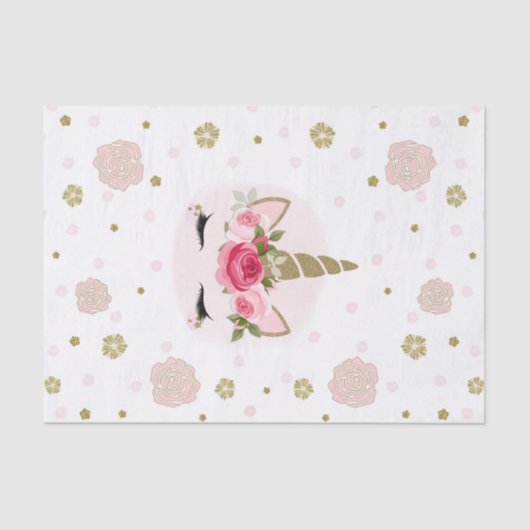 Unicorn Gold Pink Blütenblüten Niedlich Trendy Par Seidenpapier (Vorderseite)