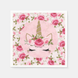 Unicorn Gold Pink Floral Rose Geburtstagsparty Serviette