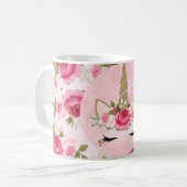 Unicorn Gold Pink Floral Rose Niedlich Trendy Kaffeetasse (Vorderseite Links)