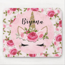 Unicorn Gold Pink Floral Rose Niedlich Trendy Mousepad