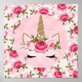 Unicorn Gold Pink Floral Rose Niedlich Trendy Poster