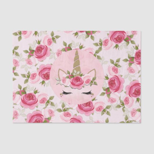 Unicorn Gold Pink Floral Rose Niedlich Trendy Seidenpapier (Vorderseite)