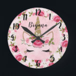 Unicorn Gold Rosa Rose Flora Trendy Schlafzimmer  Runde Wanduhr<br><div class="desc">Anpassen mit jedem Text.</div>