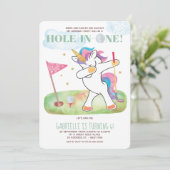 Unicorn Golf Birthday Party Einladung (Stehend Vorderseite)