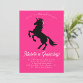 Unicorn Graduation Party Rosa und Schwarz Einladung (Stehend Vorderseite)