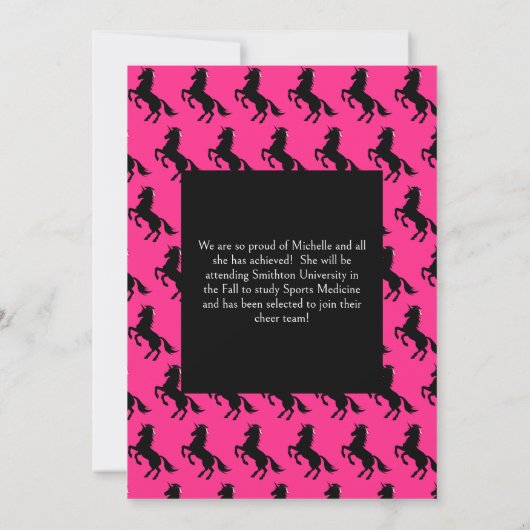 Unicorn Graduation Party Rosa und Schwarz Einladung (Rückseite)