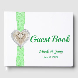 Unicorn Green Lace Ribbon Wedding Guestbook Gästebuch