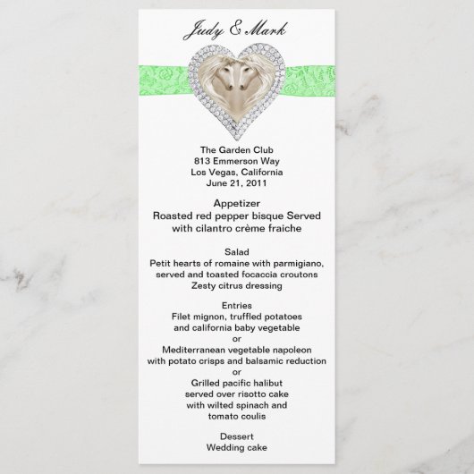 Unicorn Green Lace Wedding Menu Card Menükarte (Vorderseite)