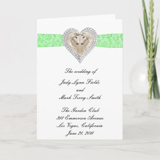 Unicorn Green Lace Wedding Program Card Programm (Vorderseite)