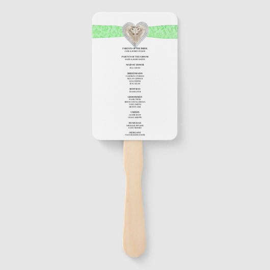 Unicorn Green Lace Wedding Program Fans Fächer (Rückseite)