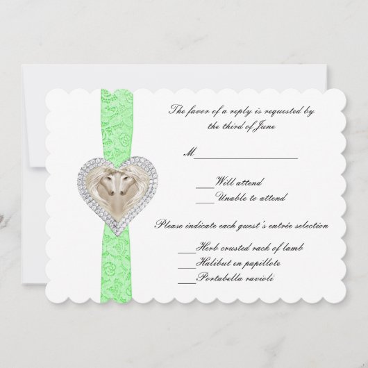 Unicorn Green Lace Wedding Response Card Einladung (Vorderseite)