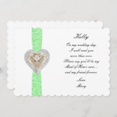 Unicorn Green Lace Wedding Trauzeugin Card Einladung (Vorne/Hinten)