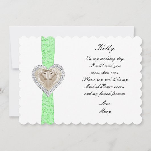 Unicorn Green Lace Wedding Trauzeugin Card Einladung (Vorderseite)