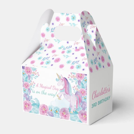 Unicorn Gunst Box, Magical Birthday Party Geschenkschachtel (Vorderseite)