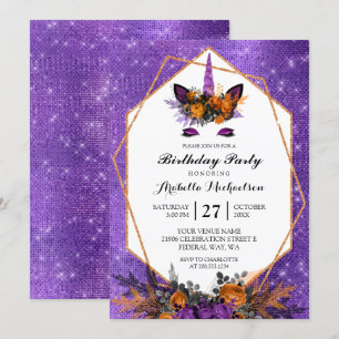 Unicorn Halloween Lila Sparkle Geburtstag Einladung