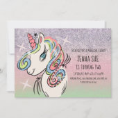 Unicorn Hand Drawn Ombré Rainbow Birthday Einladung (Vorderseite)