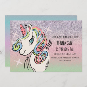 Unicorn Hand Drawn Ombré Rainbow Birthday Einladung
