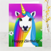 Unicorn Happy Birthday Card Karte (Gelbe Blume)