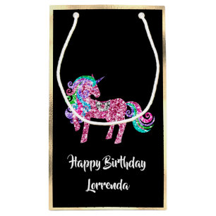 Unicorn Happy Birthday Name Gold Pink Girl Black Kleine Geschenktüte