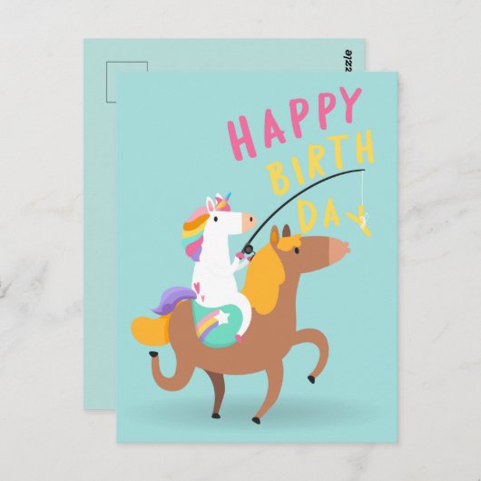 Unicorn Happy Birthday Postkarte (Vorne/Hinten)