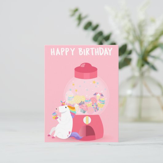 Unicorn Happy Birthday Postkarte (Stehend Vorderseite)