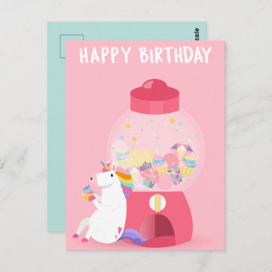 Unicorn Happy Birthday Postkarte (Vorne/Hinten)