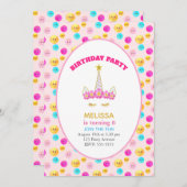 Unicorn & Happy Faces on Pink Birthday Party Einladung (Vorne/Hinten)