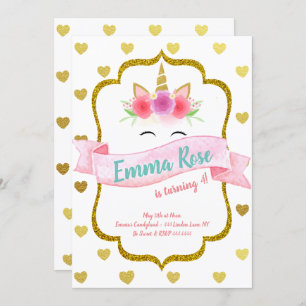 Unicorn Heart Birthday Party Einladung
