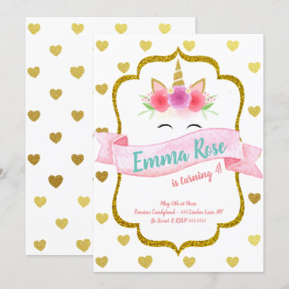 Unicorn Heart Birthday Party Einladung