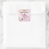 Unicorn Hello Fabulous Pink Floral Gold Glitter Quadratischer Aufkleber (Tasche)