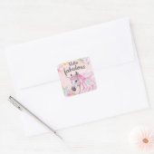 Unicorn Hello Fabulous Pink Floral Gold Glitter Quadratischer Aufkleber (Umschlag)