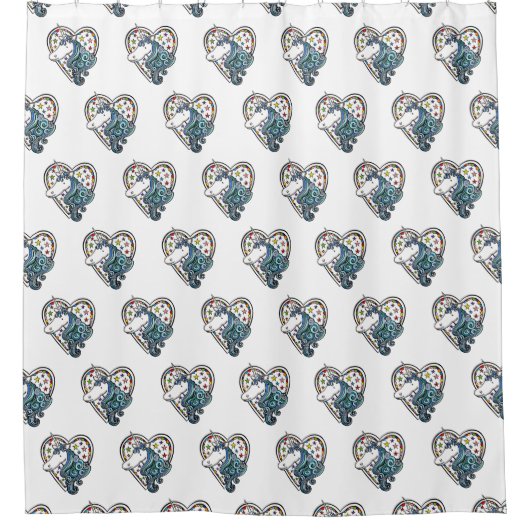 Unicorn Herzmuster Duschvorhang (Vorderseite)