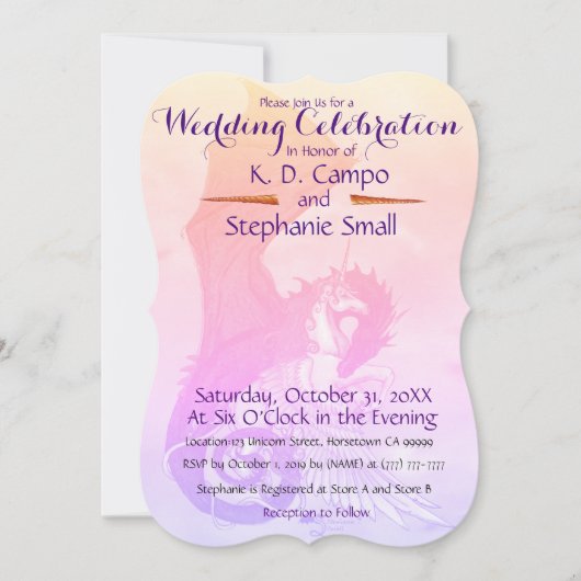 Unicorn Hochzeitsfeier Einladung Drachen Rot (Vorderseite)