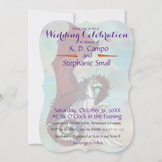 Unicorn Hochzeitsfeier Einladung Dragon Red (Vorderseite)