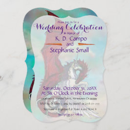 Unicorn Hochzeitsfeier Einladung Dragon Red