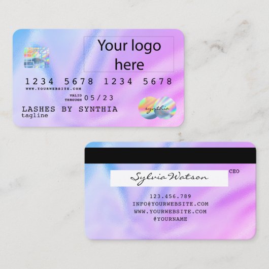 Unicorn Holograph Modern Credit Card Logo Visitenkarte (Vorne/Hinten)