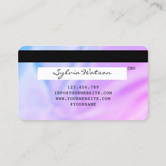 Unicorn Holograph Modern Credit Card Logo Visitenkarte (Rückseite)