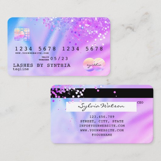 Unicorn Holograph Modern Credit Card Logo Visitenkarte (Vorne/Hinten)