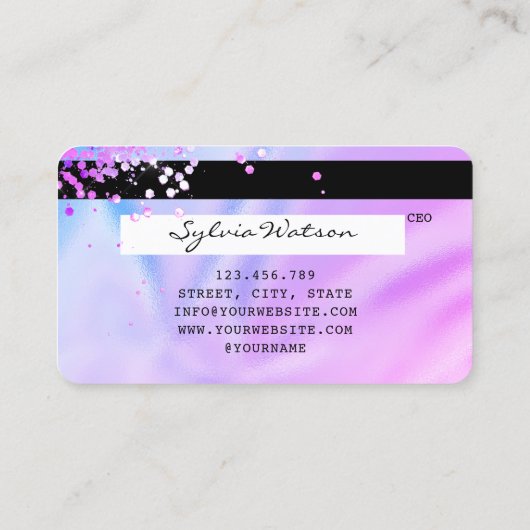 Unicorn Holograph Modern Credit Card Logo Visitenkarte (Rückseite)