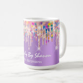 Unicorn Holograph Rainbow Tropfens Brautparty Purp Kaffeetasse (VorderseiteRechts)